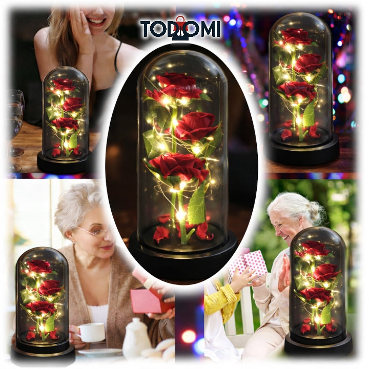 WIECZNA RÓŻA W SZKLE LED ŚWIECĄCA PIĘKNY PREZENT NA DZIEŃ BABCI I DZIADKA LUB NA WALENTYNKI