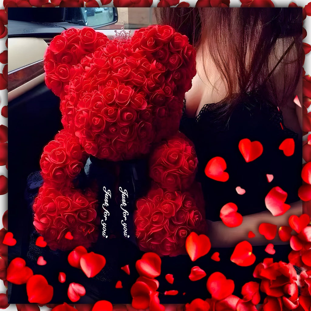 MIŚ Z RÓŻ 25 CM DUŻY Z PŁATKÓW RÓŻ PREZENT NA DZIEŃ BABCI+ ZŁOŻONE PUDEŁKO