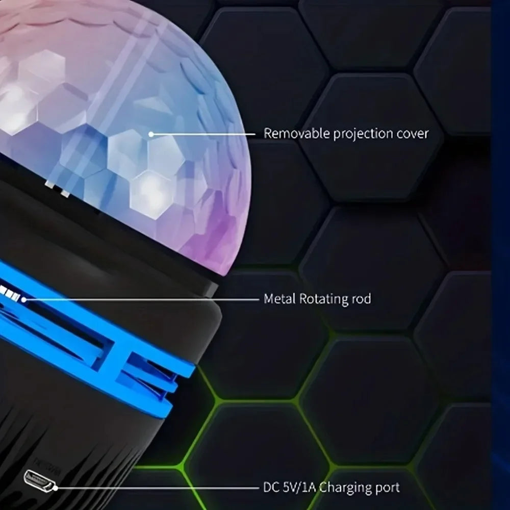 Projektor LED z gwiaździstym niebem, zasilany przez USB, z obrotową kryształową magiczną kulą do oświetlenia scenicznego KTV Bar Party