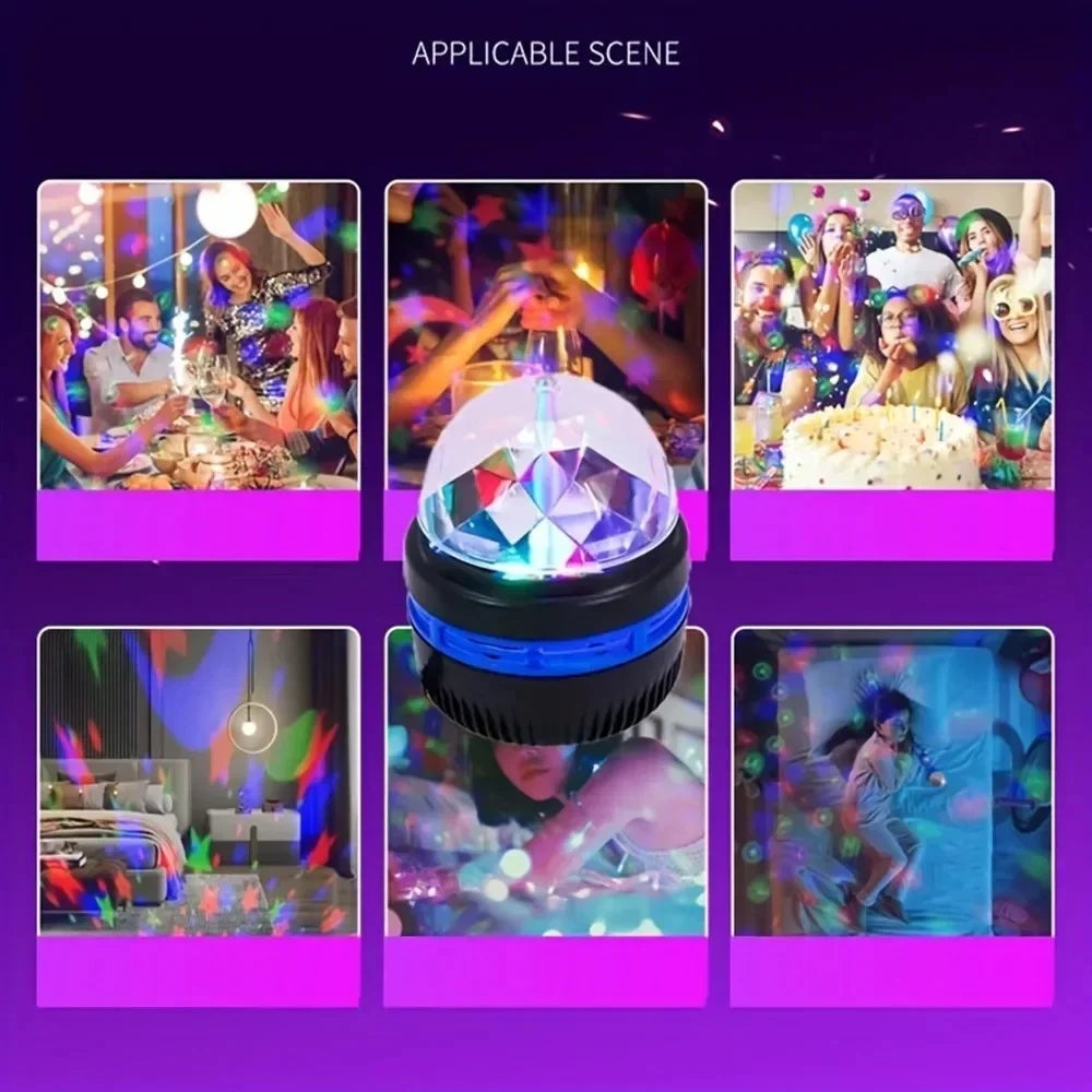 Projektor LED z gwiaździstym niebem, zasilany przez USB, z obrotową kryształową magiczną kulą do oświetlenia scenicznego KTV Bar Party