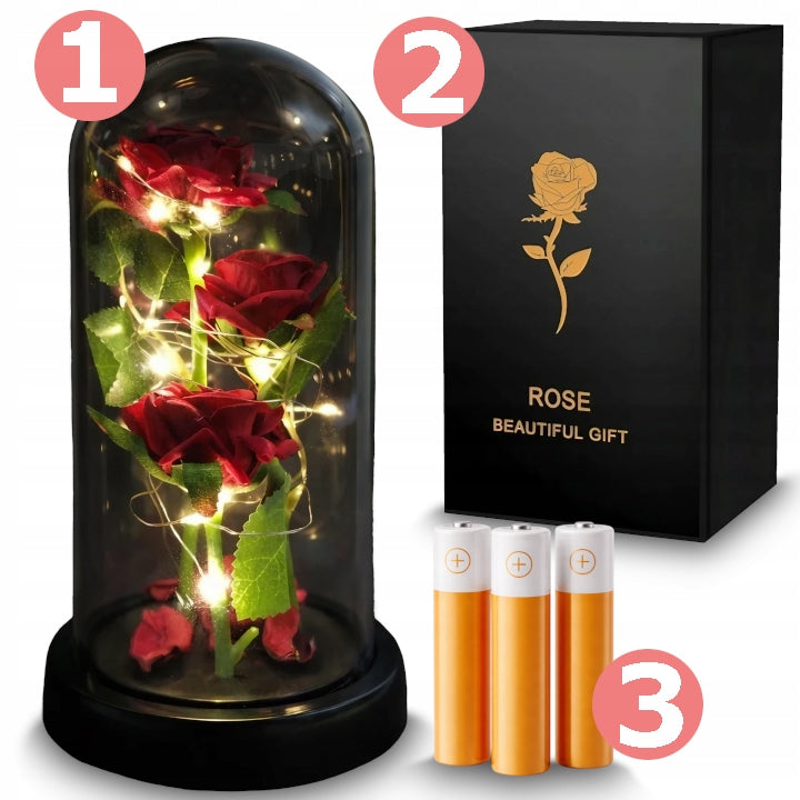 WIECZNA RÓŻA W SZKLE LED ŚWIECĄCA PIĘKNY PREZENT NA DZIEŃ BABCI I DZIADKA LUB NA WALENTYNKI