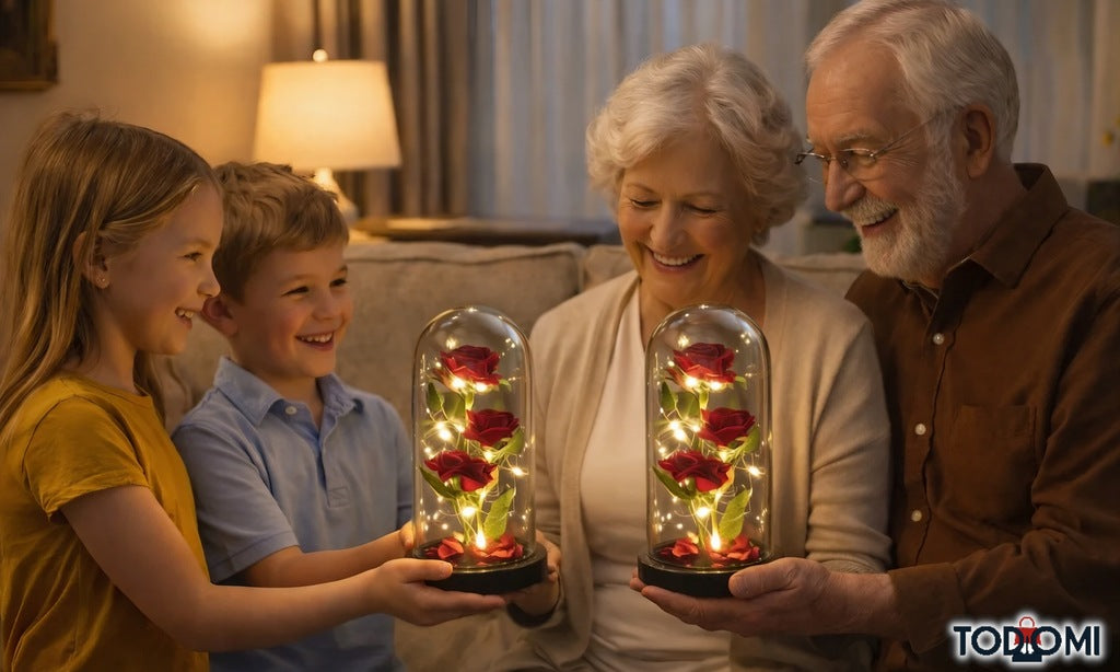 WIECZNA RÓŻA W SZKLE LED ŚWIECĄCA PIĘKNY PREZENT NA DZIEŃ BABCI I DZIADKA LUB NA WALENTYNKI