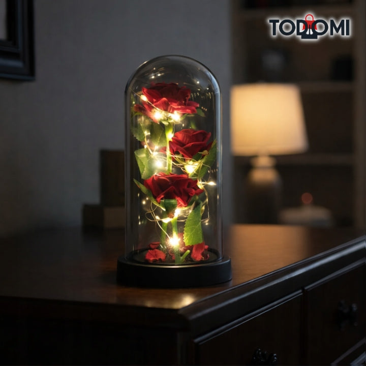 WIECZNA RÓŻA W SZKLE LED ŚWIECĄCA PIĘKNY PREZENT NA DZIEŃ BABCI I DZIADKA LUB NA WALENTYNKI