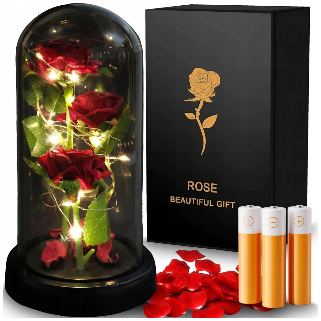 WIECZNA RÓŻA W SZKLE LED ŚWIECĄCA PIĘKNY PREZENT NA DZIEŃ BABCI I DZIADKA LUB NA WALENTYNKI