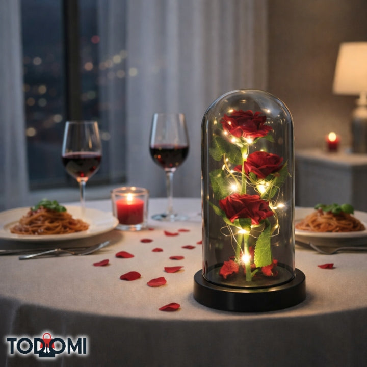 WIECZNA RÓŻA W SZKLE LED ŚWIECĄCA PIĘKNY PREZENT NA DZIEŃ BABCI I DZIADKA LUB NA WALENTYNKI